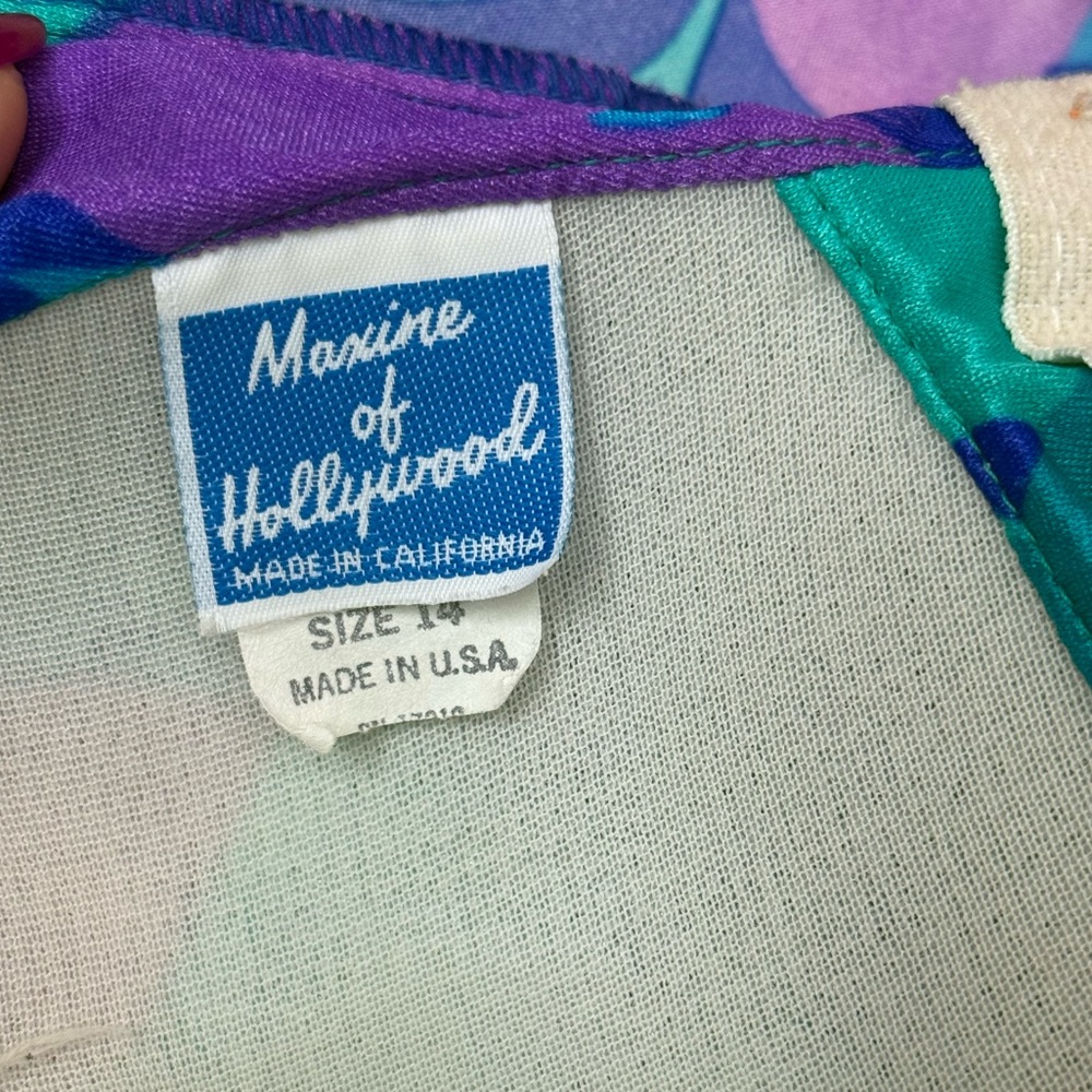 Vintage 70s Maxine of Hollywood Blue Purple Floral One-Piece Swimsuit size 14 - Picture 3 of 16